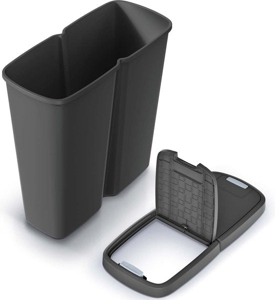 Keden Duo Prullenbak - Vuilnisbak 50L met Dubbel Deksel 55x25x57cm - Grijs