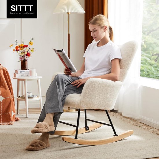 SITTT Schommelstoel - Relaxstoel babykamer - Fauteuil - Voedingsstoel - Roomwit - Beige
