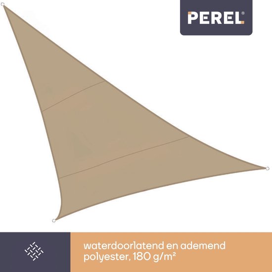 Perel Schaduwdoek, waterdoorlatend, luchtdoorlatend, 5 x 5 x 5 m, 180 g/m², HDPE, driehoek, champagne