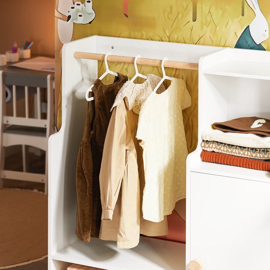 SoBuy Kinderkledingrek, Kledingkast met 2 Vakken en 1 Deur, Opbergoplossing voor Kinderkamer, Wit, 94x35x110 cm, KMB110-W