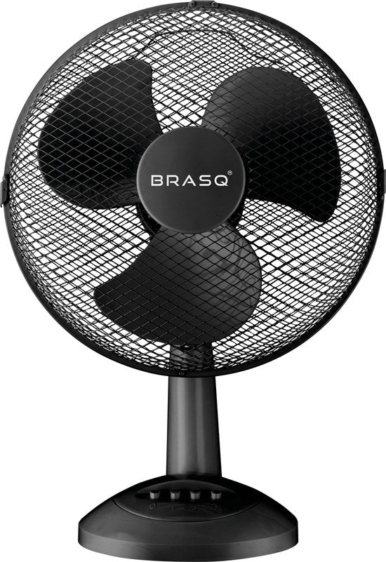 BRASQ Ventilator 30 cm – Krachtige Tafelventilator – 3 Standen – Zwart