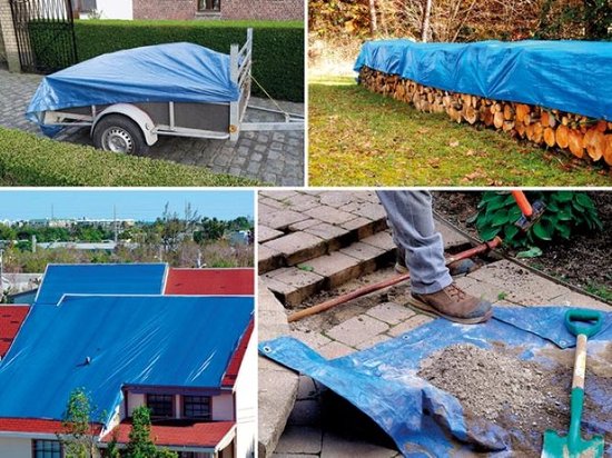 Perel Dekzeil, ultrasterk, 26 ringen, versterkte hoeken, rechthoekig, blauw/zwart, 180 g/m², 5 x 8 m