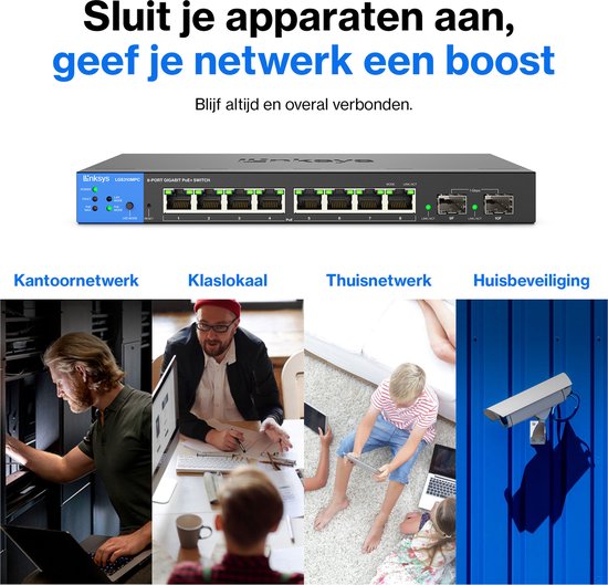 Linksys LGS310MPC - Netwerk Switch - Gigabit - Managed - 8 Poorten - PoE+ - Zwart