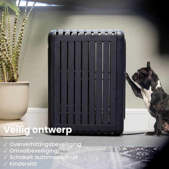 QLT Elektrische Kachel met App Bediening, Thermostaat en Timer – Convectorkachel – Olievrije Radiator met Wielen en Wandoptie – Tot 20m² – Zwart