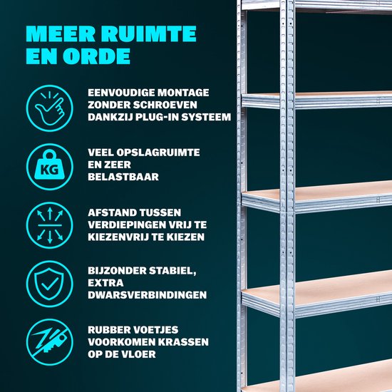 Monzana Stellingkast Metaal - incl. 5 MDF planken - tot 875kg Zilver