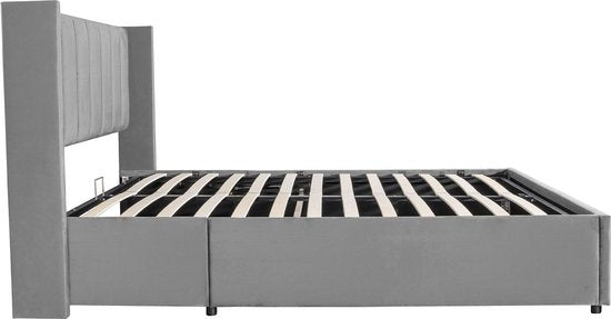 Gestoffeerd bed Savona - 200 x 140 cm - Lichtgrijs - Incl. Bedlade
