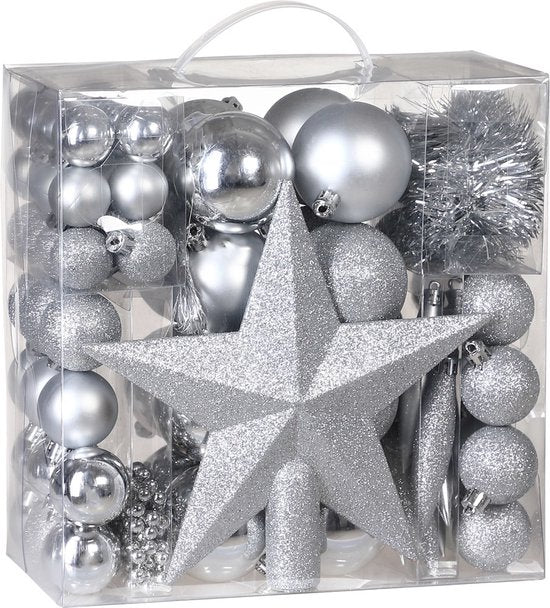 Casaria Kerstballen 77 Stuks - Zilver - diameter 5 cm