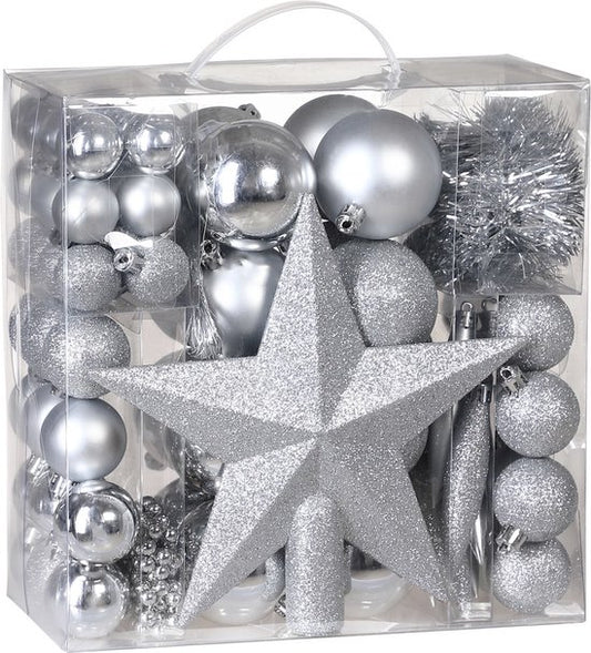 Casaria Kerstballen 77 Stuks - Zilver - diameter 5 cm