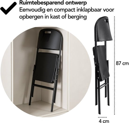 Brixy Klapstoelen – Set van 4 - Vouwstoelenset - Zware Kwaliteit - Weersbestending - Opvouwbare Stoelen - 47 x 54 x 87 CM – Zwart