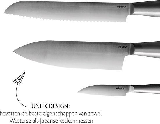 Boska Keukenmessen Copenhagen - Set van 3 - Voor elk type voedsel - Messenset - Uniek design - Vaatwasserbestendig - RVS