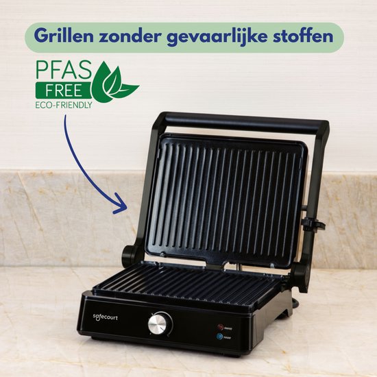 Safecourt Kitchen Tosti apparaat – Paninigrill en Tosti ijzer – Uitneembare PFAS-vrije platen & vaatwasserbestendig – Groot grilloppervlak – Snel warm – Contactgrill - Zwart