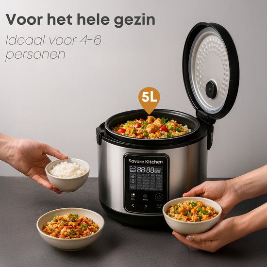 Savoré Kitchen MultiTaste Multicooker 5L met 24 kookfuncties - Multicookers - Rijstkoker - Stoomkoker - Touch Bediening