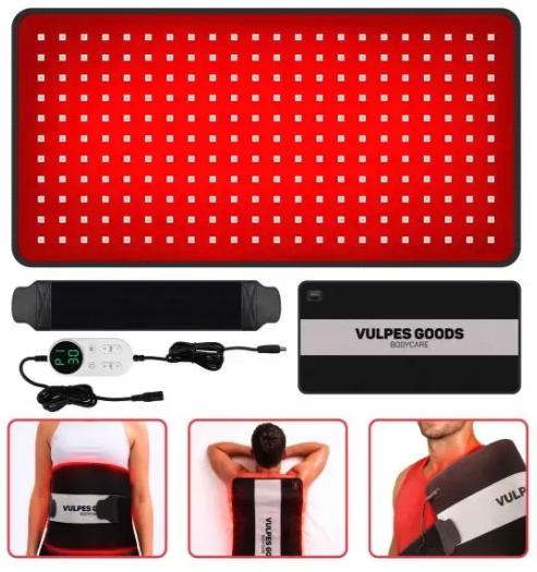 Vulpes Goods® – Draagbare Infrarood Band XL – 61 x 30,5 cm – Voorzien Van 242 LED’s En 5 Intensiteitsniveaus En Pulsmodus En Timer – Voor Rug En Schouders En Benen – Zwart PU En TPU
