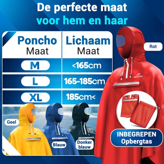 Nextcover Regenponcho Fiets voor Dames en Heren | Regencape met AquaShield 2.0 Technologie, Winddicht & Waterdicht | Ideaal voor Fietsen, Wandelen en Vissen | Fietsponcho Volwassenen Unisex Pasvorm | Poncho