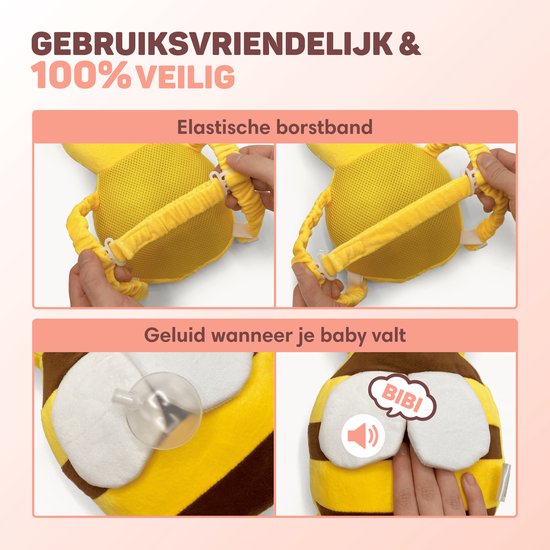Vulpes Goods® BabyCare - Baby Hoofdbeschermer - Baby Valkussen - Baby Veiligheidskussen - Valrugzak - 3D Ademend - Veilig leren lopen - Bij