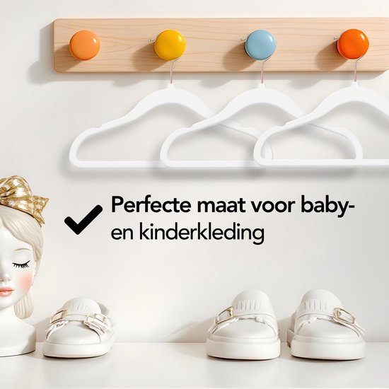 Brixy 50 Baby Kledinghangers - Wit - Kinder Kledinghangers - Kleerhanger - Fluweel - Broeklat