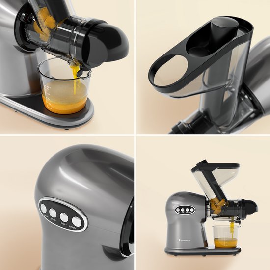 KitchenBrothers Slowjuicer XL - Juicer - Groenten en Fruitpers - 43 mm en 70 mm invoer - 500 ml - Grijs