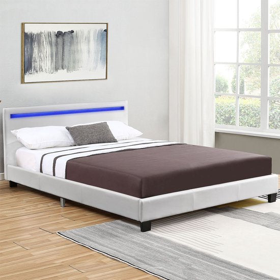 Juskys Gestoffeerd bed Verona - 120 x 200 cm - Wit - LED Verlichting