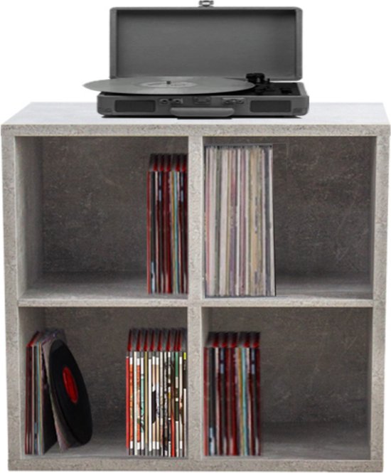 Platen vinyl lp kast - opbergen lp vinyl platen - boekenkast - grijs beton