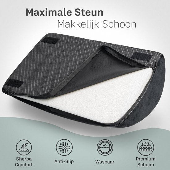 CozySense® Voetensteun Bureau - Ergonomisch Voetenbankje met 2 Hoogtes - Anti-Slip & Wasbare Sherpa Hoes - Voetenkussen voor Thuis & Kantoor - Zwart