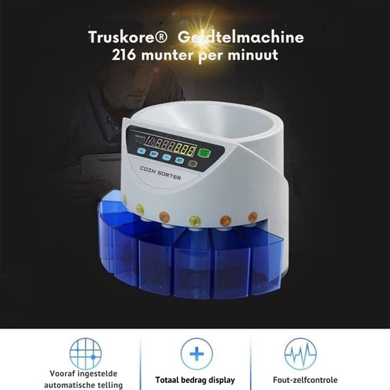 Truskore® - Geldtelmachine - Munttelmachine - Grijs - Muntsorteerder - Incl. Grats Opberg- en Stofhoes - Coin counting G9002