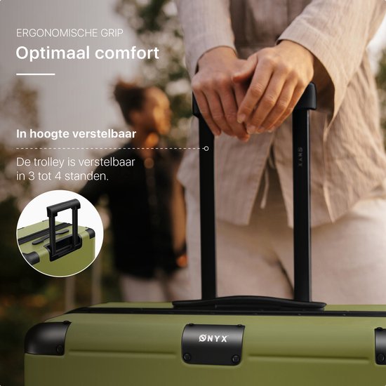 ONYX Hybrid Pro Handbagage Koffer met Voorvak 38 Liter - Gerecycled Polycarbonaat en Ritsloos Design - Reiskoffer met TSA slot en Spinner wielen - Lichtgewicht Trolley met Laptopvak - Olive Green