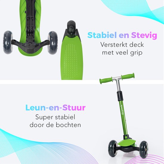 LifeGoods Kinderstep - voor 2-5 Jaarige - 3 Lichtgevende LED Wielen - Hoogte Verstelbaar - Groen - 55x62,50x69,50 cm