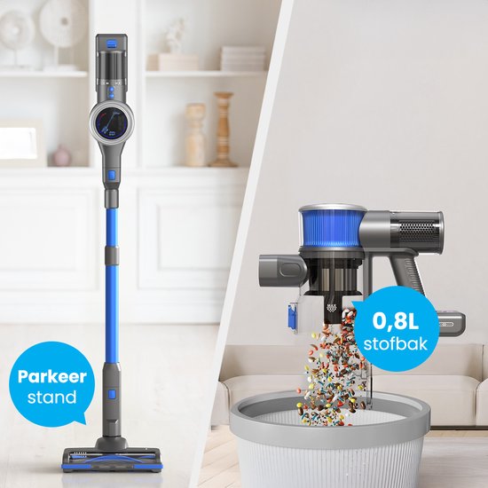 Auronic Steelstofzuiger Draadloos 350W - Draadloze Stofzuiger - HEPA Filter - Zelfstaand - Op Accu - Zonder Zak - Kruimeldief - Vacuum Cleaner - Grijs/Blauw