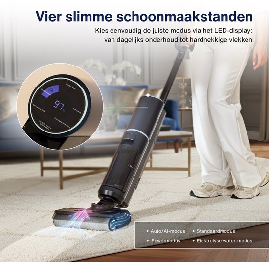 Samako Aqualis S1 - Stofzuiger met Dweilfunctie - 2-1 Vloerreiniger - Nat Droog Dweil Stofzuiger - Zelfreiniging en Droging - 35min accuduur