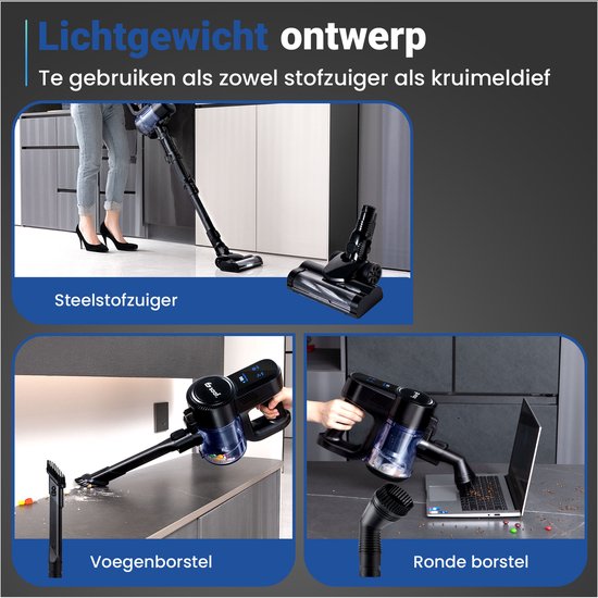 Saaf G90 Steelstofzuiger – 250W – Steelstofzuiger Draadloos – Stofzuiger Zonder Zak – 7-delige set met Buigbare Steel – 30kPa – Kruimeldief – Zwart