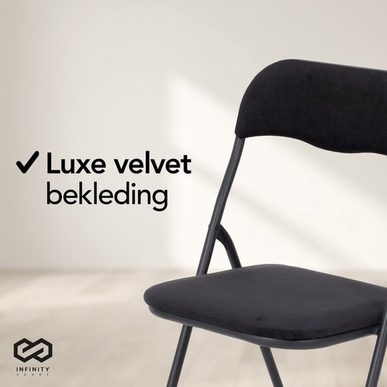 Infinity Goods Klapstoelen - Set van 4 - Vouwstoelen - Fluweel - Eettafelstoelen - Opklapbare Stoelen - 43 x 47 x 80 CM - Stoelen - Zwart