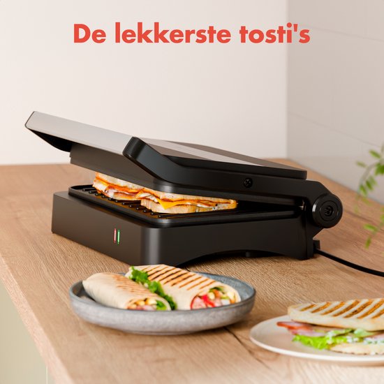 KitchenBrothers Contactgrill - Tosti Apparaat - Grill Apparaat - Panini Grill - Croque Monsieur Toestel - Tosti ijzer - 1200W - Zwart