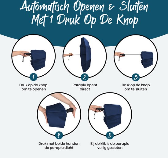 Stormparaplu Opvouwbaar - Stormbestendig tot 140km/u - Automatisch Uitklapbaar - Incl. Beschermhoes en Reisetui - Blauw - Sunflake