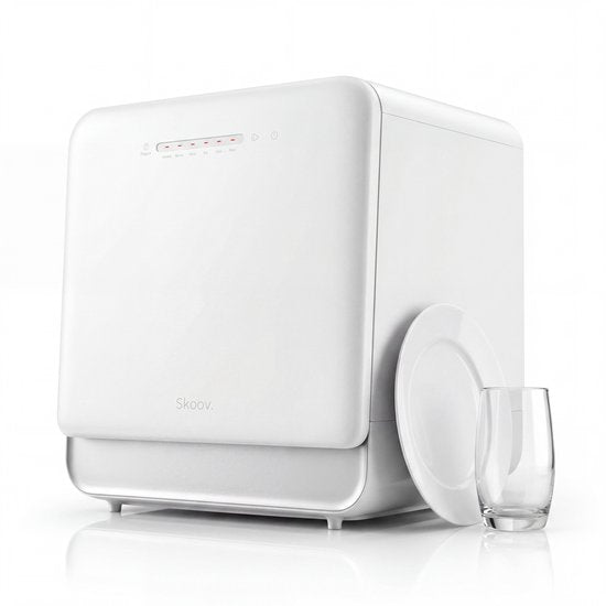 Skoov Mini Vaatwasser met waterreservoir - 3 couverts - 6 wasprogramma's - Extra stil - Kleine smalle vrijstaande afwasmachine - Camping - Wit