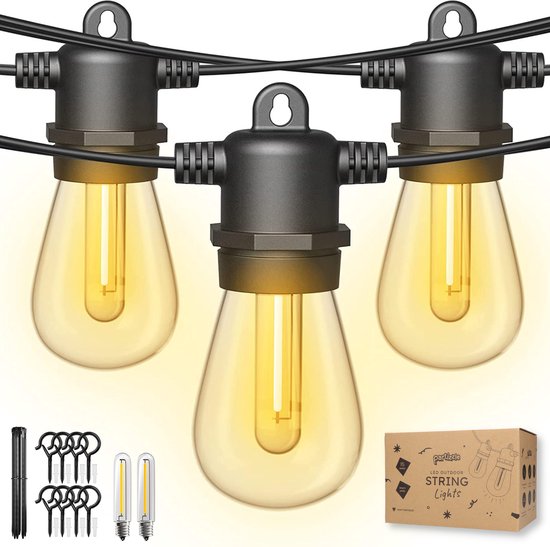 Partizzle 15m LED Lichtsnoer voor Buiten - Terras en Camping Tuinverlichting - Kerst Lampjes Slinger - Kerstverlichting - Waterdicht Lichtslinger - 2700K / Warm Wit