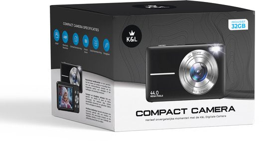 K&L Digitale Camera 4K - 64MP - Fototoestel - Compact Camera - Vlog Camera - Voor Kinderen - Inclusief 64GB - NL Software