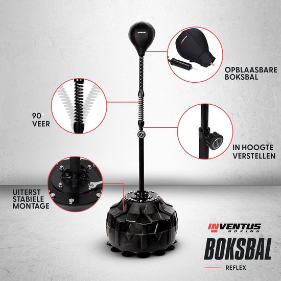Inventus Extreme Reflex Bokspaal V2 - Cobra Boksbal - Boxing Machine - Boksen en Trainen - Staand / Volwassenen - Verstelbaar van 150 tot 200 cm