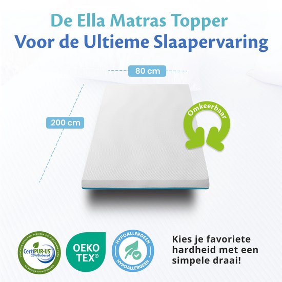 EL Life Topper 80x200 cm - Matras Topdekmatras - Matrastopper Gel Infused Traagschuim & Aircell-schuim - Medium Hardheid