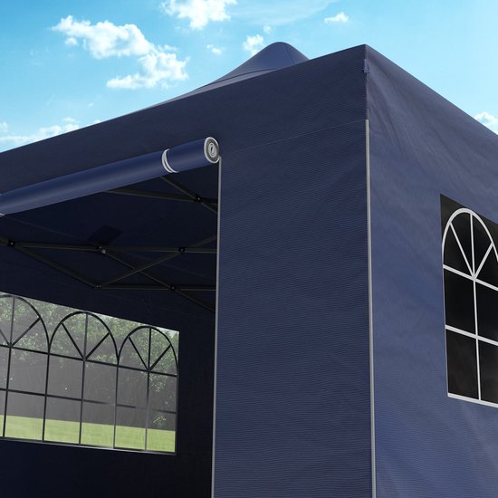 LifeGoods Partytent - Paviljoen - EasyUp - Opvouwbaar - 4 Zijwanden - Waterdicht - Met Draagtas met wieltjes - 300 x 600 cm - Donkerblauw