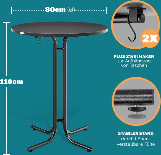 CASARIA Statafel - 80x110cm Inklapbaar Verstelbare Tafelpoten – Grijs