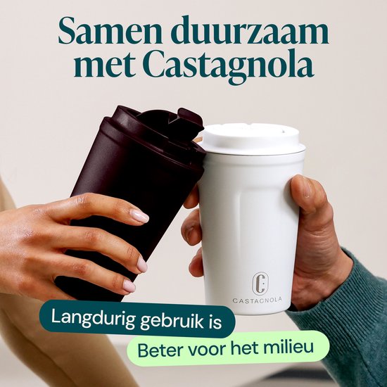 Castagnola Thermosbeker - Koffiebeker To Go - Travel Mug voor Koffie en Thee - Theebeker - 380 ML - RVS - Donkerbruin