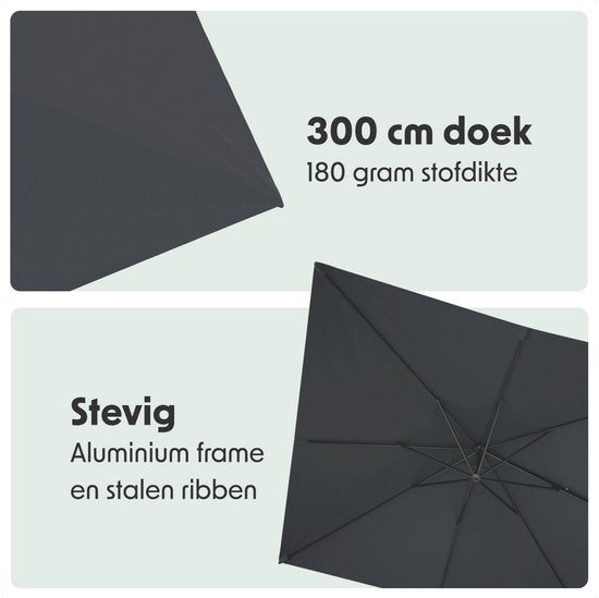 LifeGoods Parasol - 300x300 cm - Kantelbaar - 7 Standen - Waterdicht - met Hoes - Antraciet
