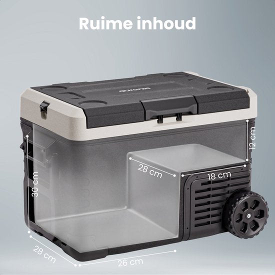 Auronic Elektrische Koelbox - Compressor - 2 Zones - 33L - 12/24V en 240V - Koelen en Vriezen - Camping Koelkast - Frigobox Auto - Met Wielen en Hendel - Zwart