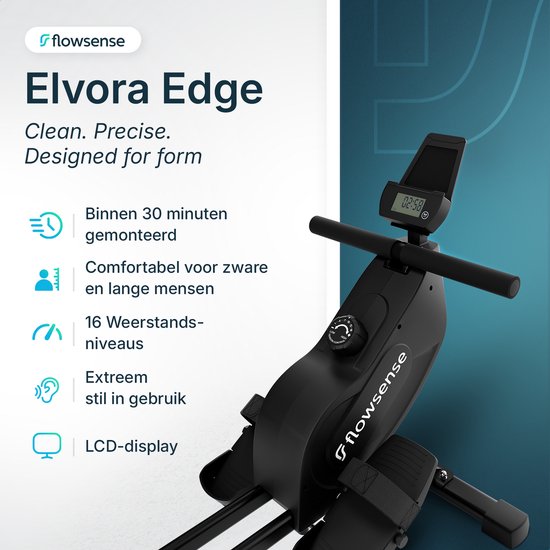 Flowsense Roeiapparaat - Roeimachine - Geluidsstil - Magnetische Roeitrainer Fitness - Rowing Machine 16 Weerstandniveaus - LCD Monitor