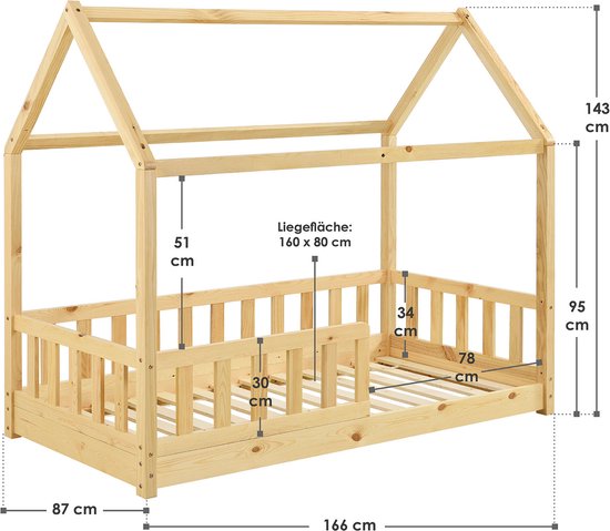Kinderbed Marli - 80 x 160 cm - Houtkleur