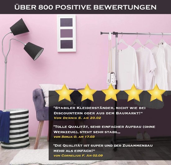 Heldenwerk Kledingrek met wieltjes, garderobestandaard stabiel en belastbaar, kledingstang uittrekbaar, kledingrail kledingrek, garderobestang