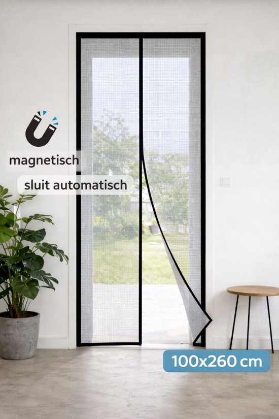 Ceruzo Deurgordijn 100xH260 cm – Magnetisch – Vliegengordijn – Zwart -Klittenband- Extra Hoog