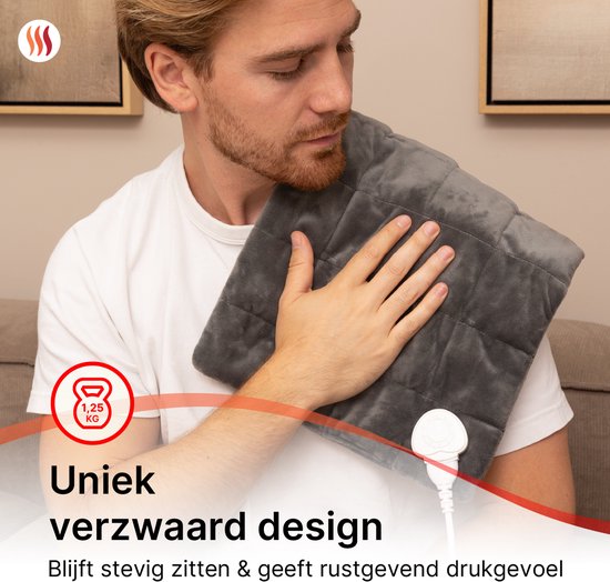 Seranova Verzwaard Elektrisch Warmtekussen voor Rug, Voeten, Nek, Schouders, Buik - Heating Pad - Verwarmingskussen - Wasmachine - 60x30cm - Grijs