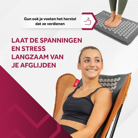 Northwall Spijkermat met Kussen & Draagtas - Acupressuur mat met Spijkerkussen - Spijkerbed - Acupunctuur - Meditatie - Shakti Massage - Grijs