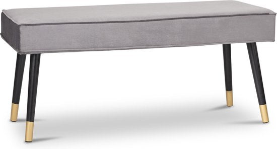 LIFA LIVING Halbank Barcelona - Grijs & Goud - Modern - Fluweel & Hout - 101 x 42 x 45 cm